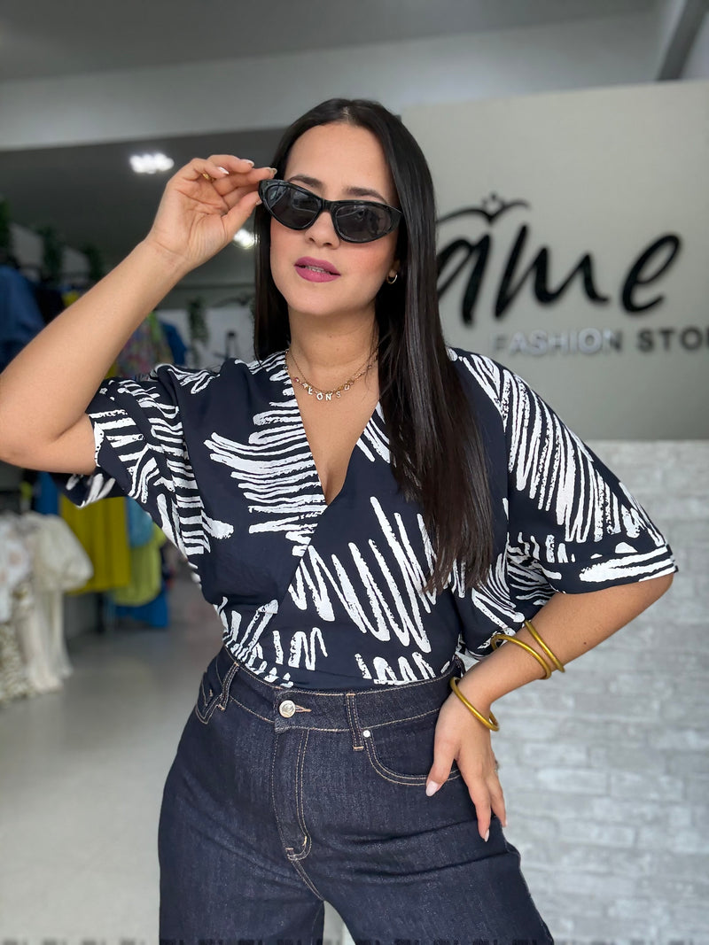 Navy Off White Top