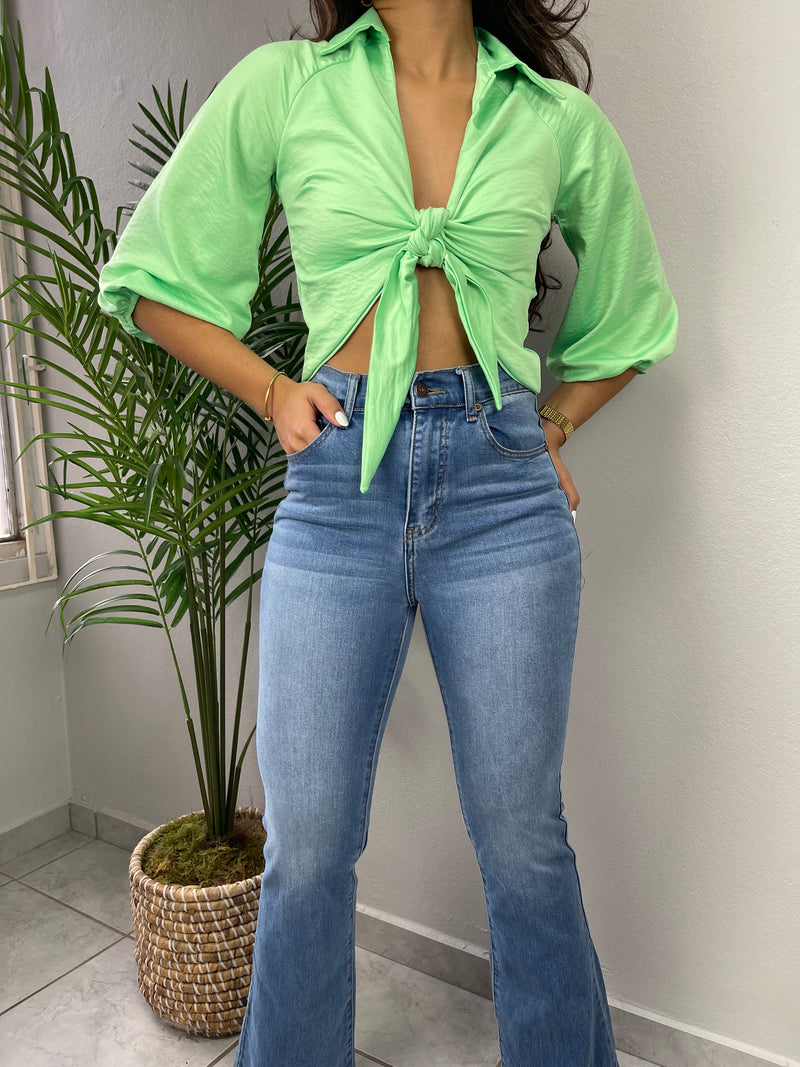 Green Satin Crop Top