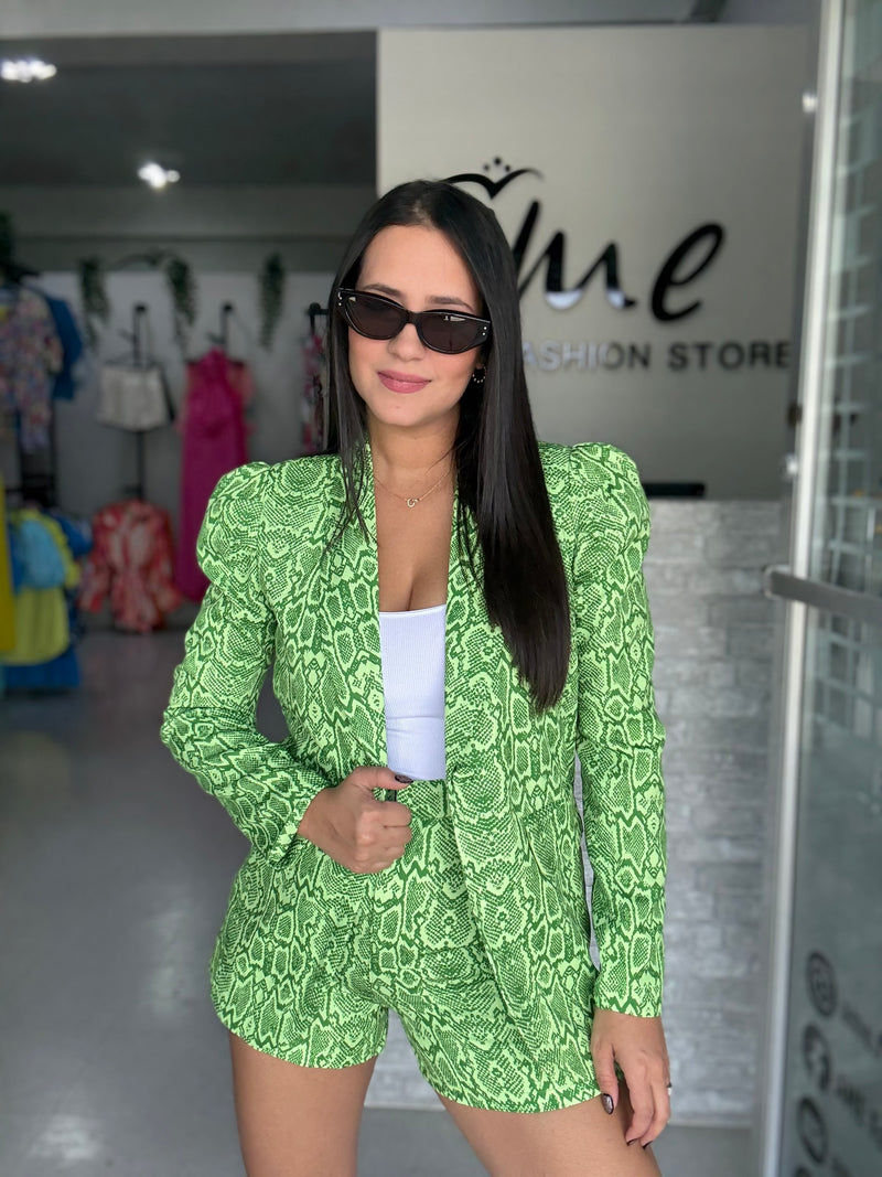 Green Snake Printed Blazer