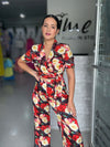 Red Floral Satin Set