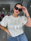 Cream Sequins Blouse