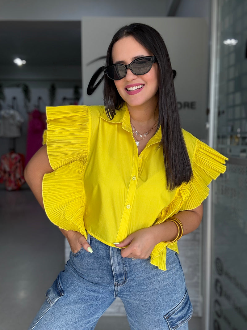 Yellow Pleated Blouse