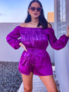 Purple Satin Cargo Romper