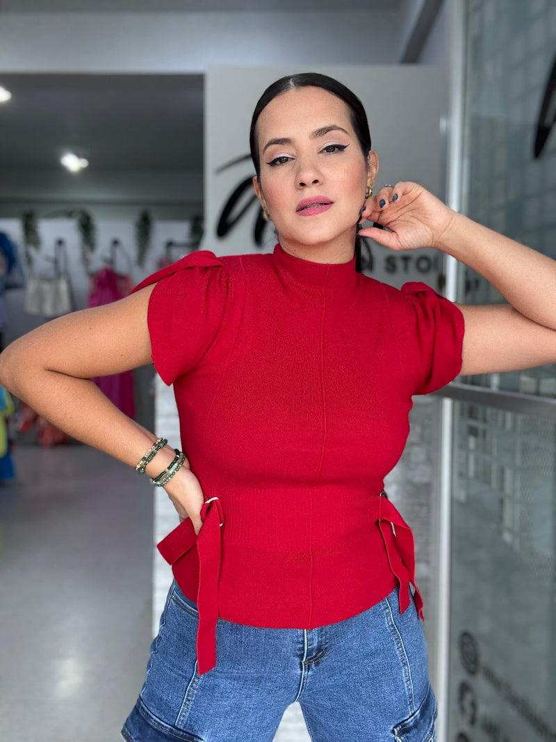 Tulip Sleeve Red Sweater