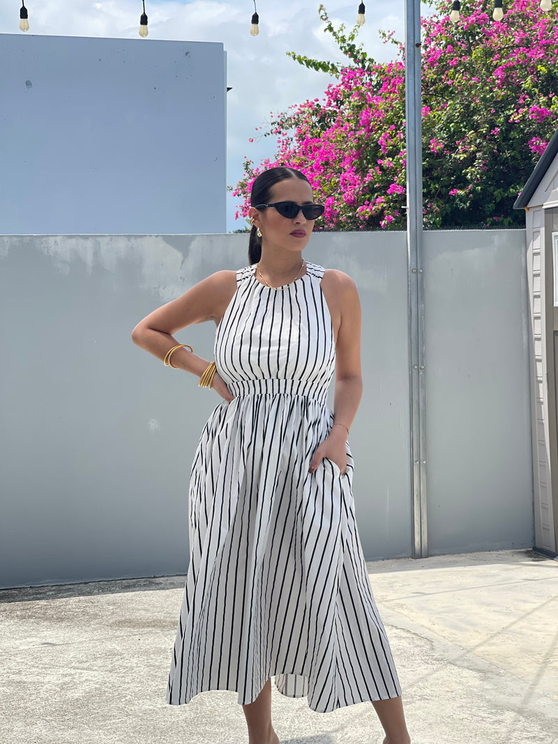 White Stripes Midi Dress