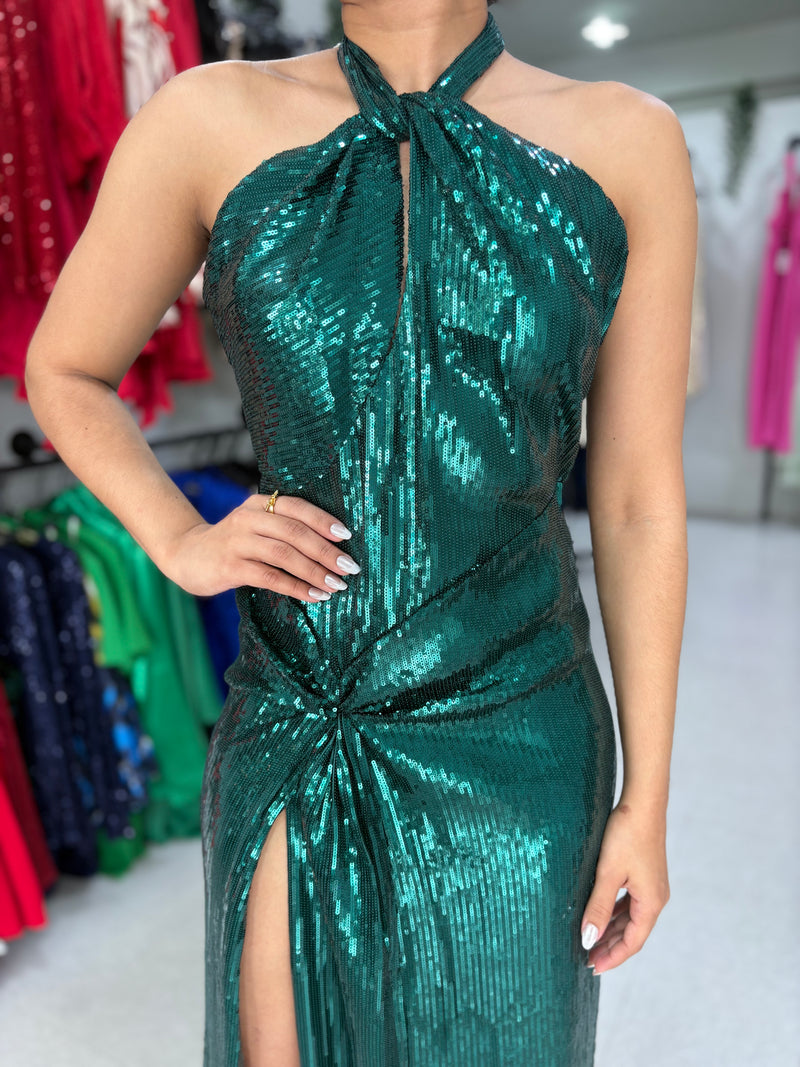 Green Sequins Maxi Dress