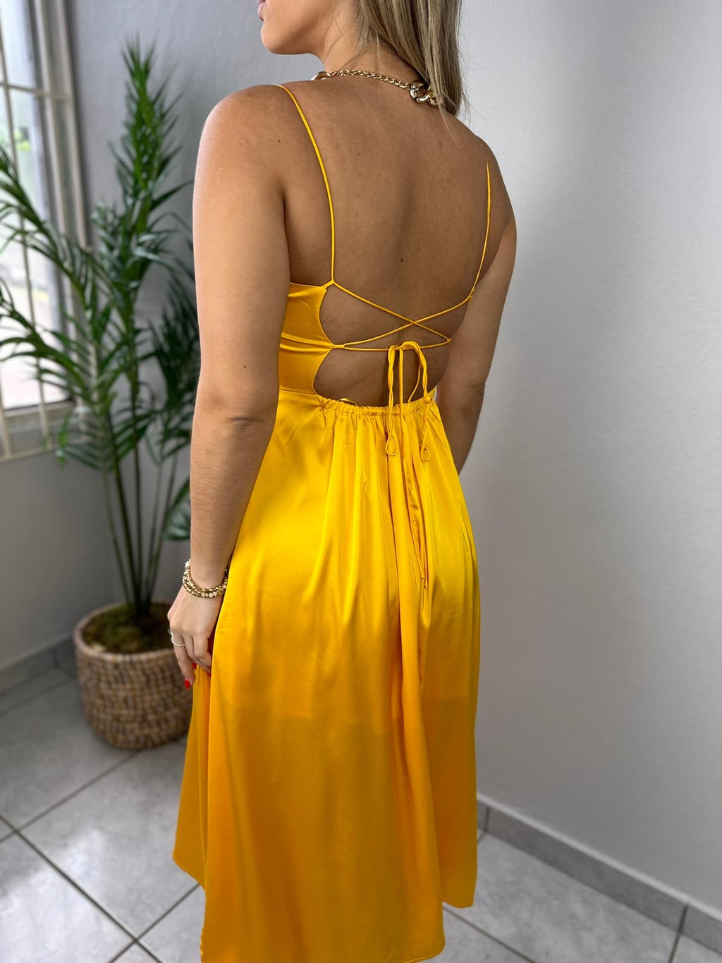 Sunset Gold Satin Dress