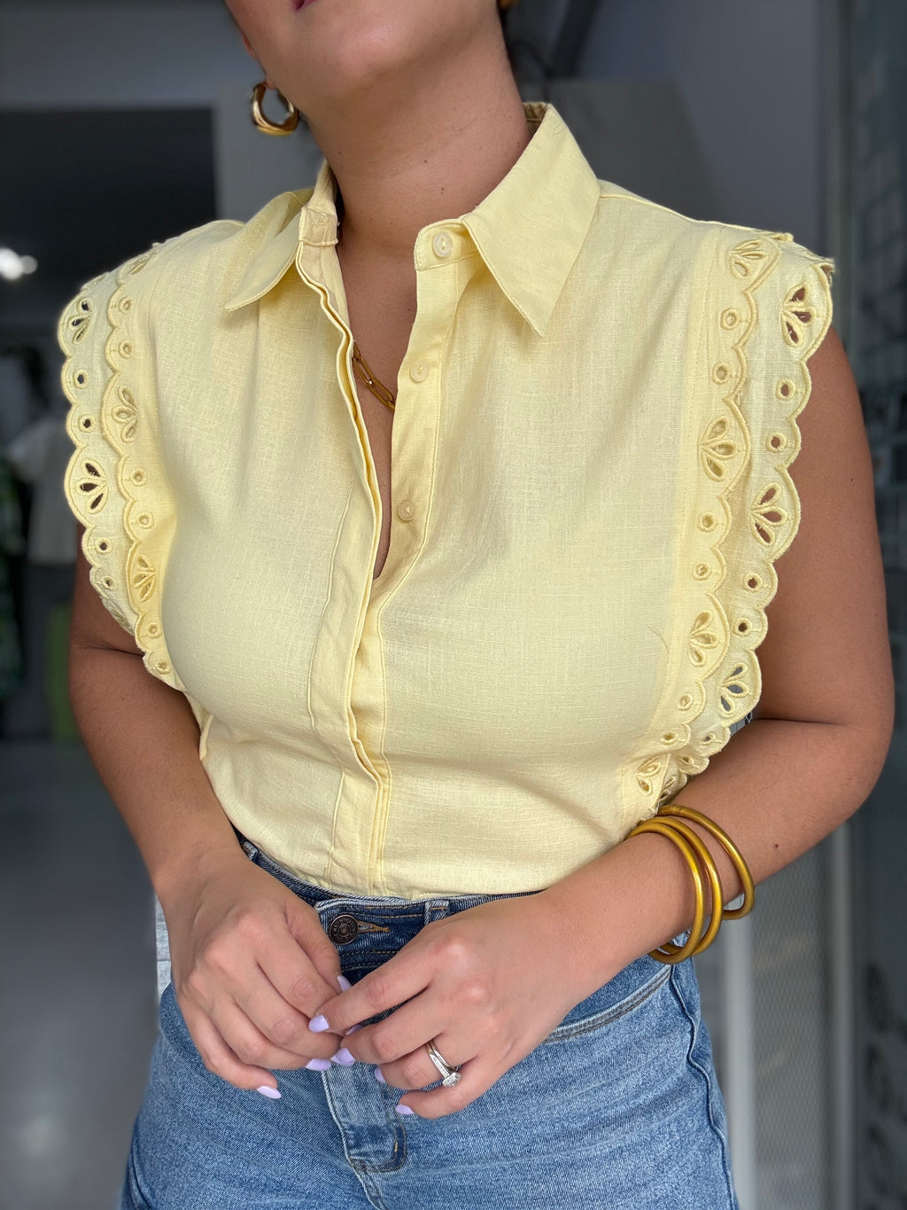 Yellow Lace Buttom Top