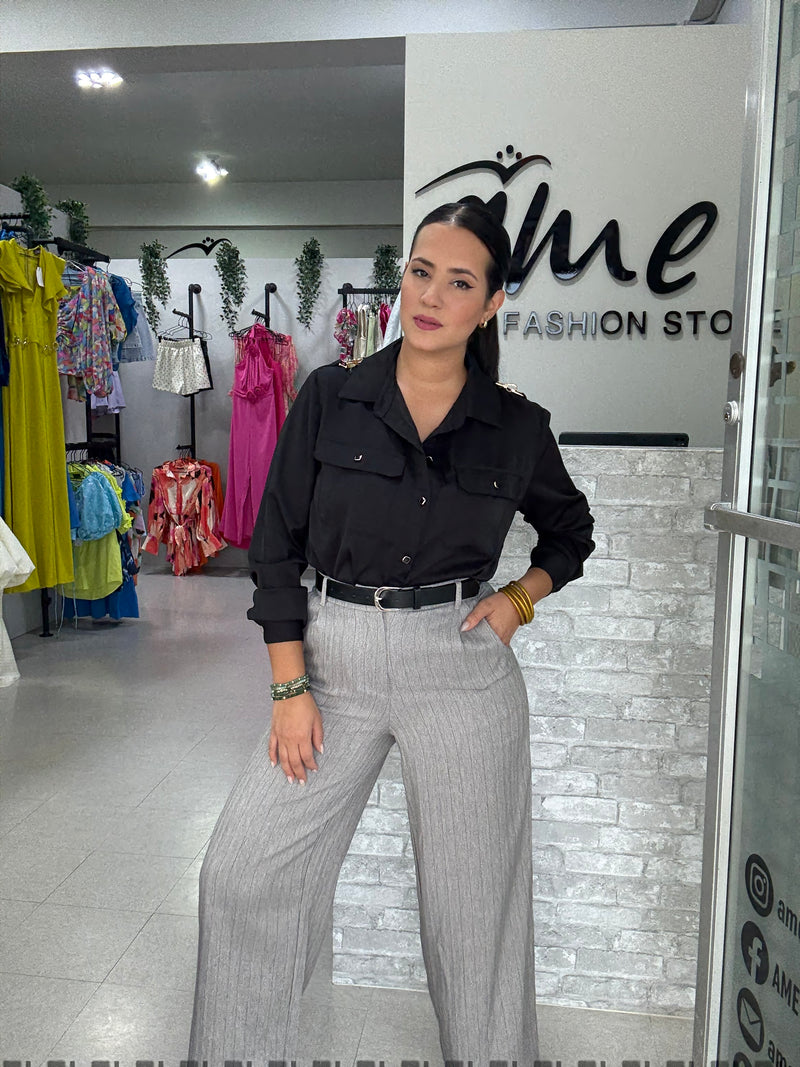 Grey Stripes Bottom with Belt