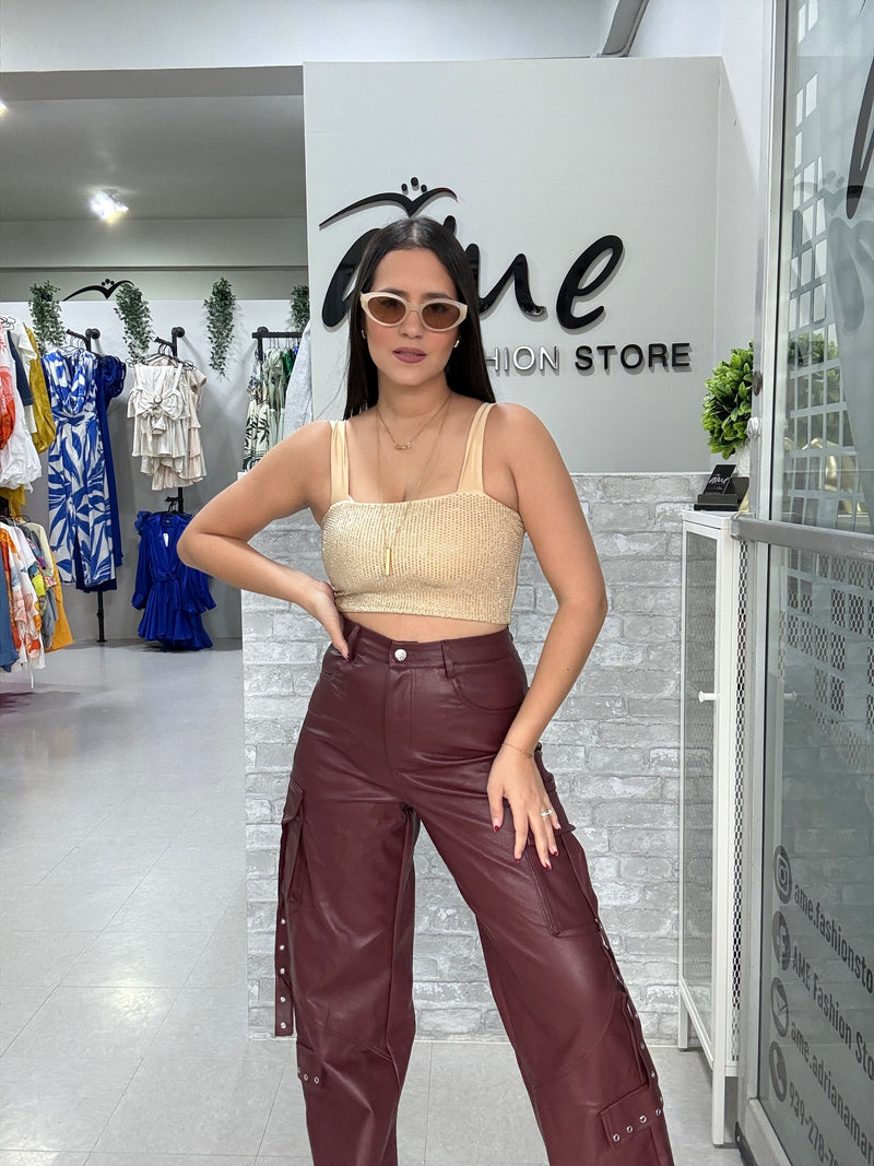 Beige Shinny Crop Top