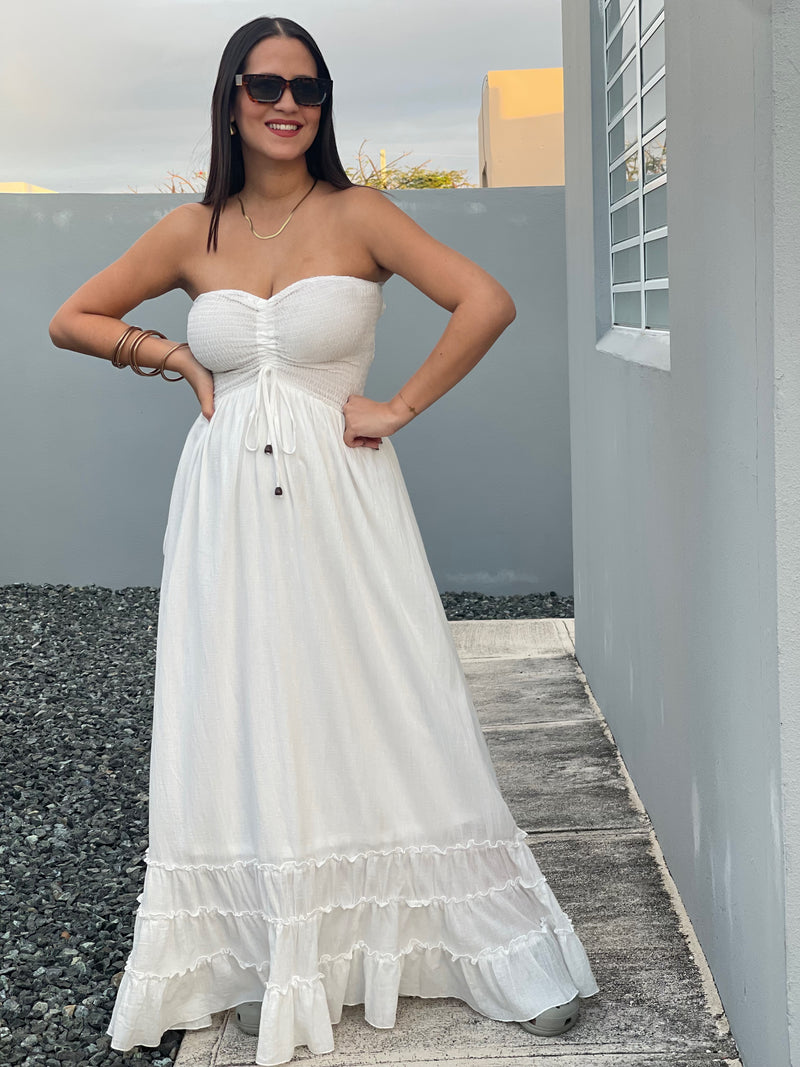 White Strapless Maxi Dress