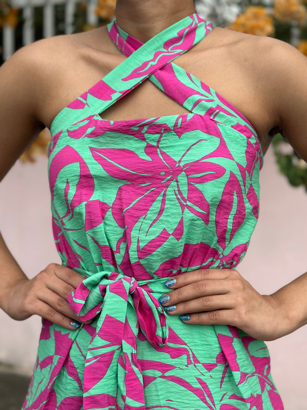 Magenta and Green Romper