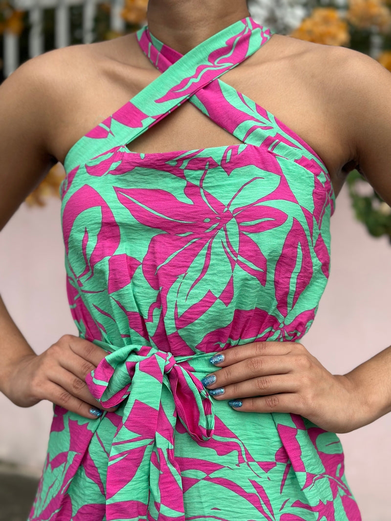 Magenta and Green Romper