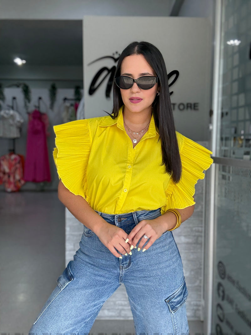 Yellow Pleated Blouse