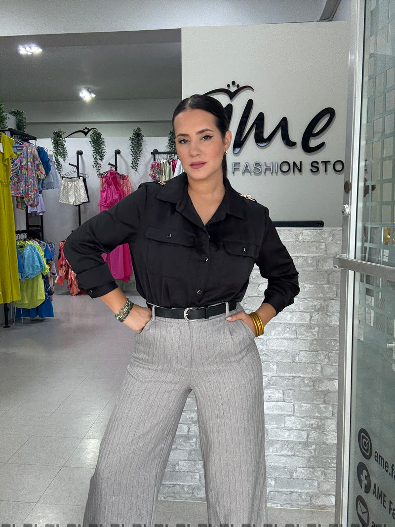 Grey Stripes Bottom with Belt