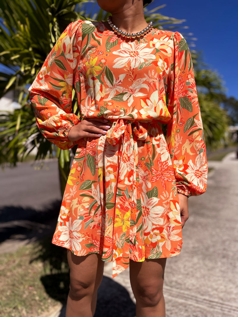 Orange Floral Short Dress