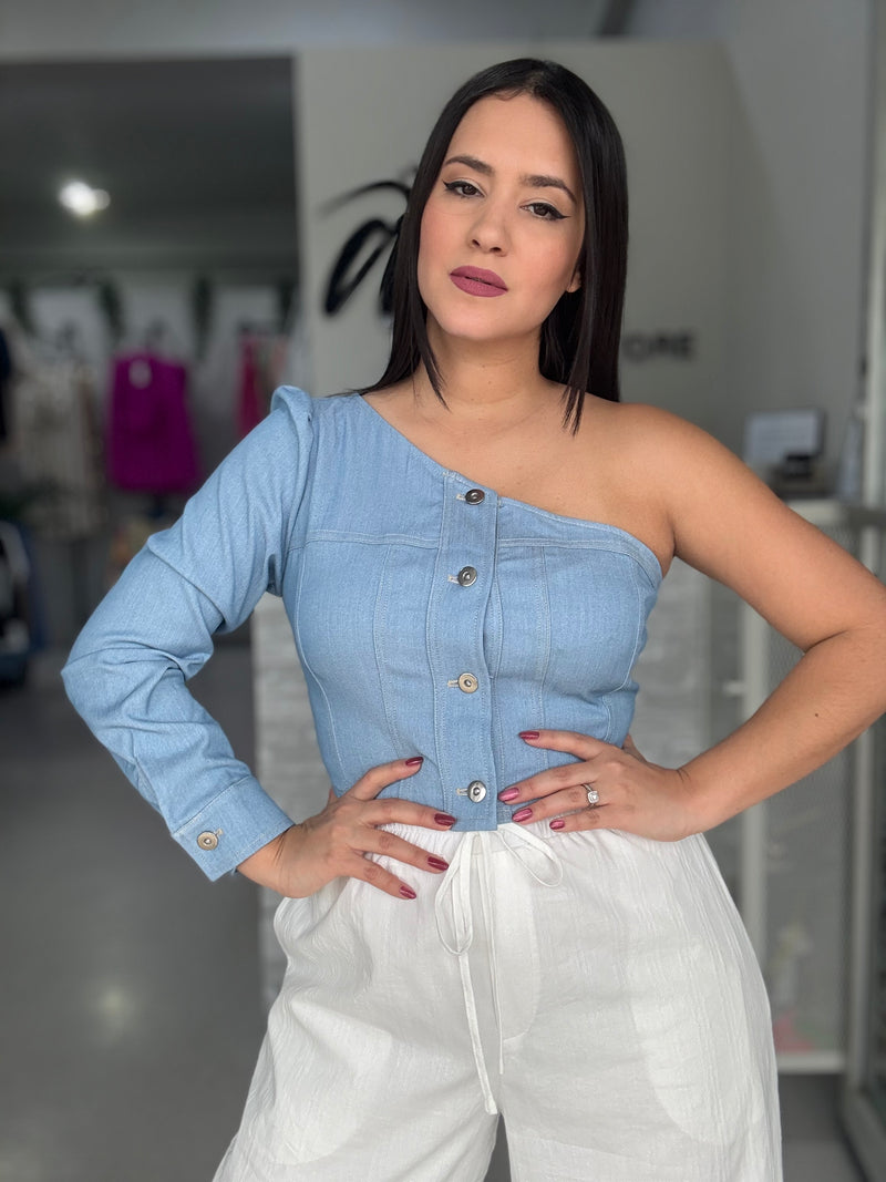 One Shoulder Denim Top