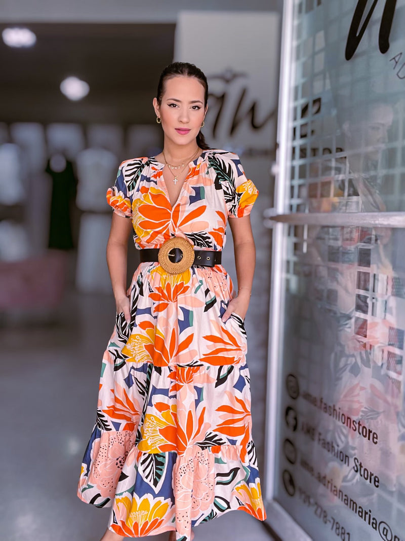 Orange Blossom Midi Dress