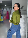 Olive Texture Button Blouse