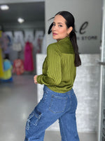 Olive Texture Button Blouse