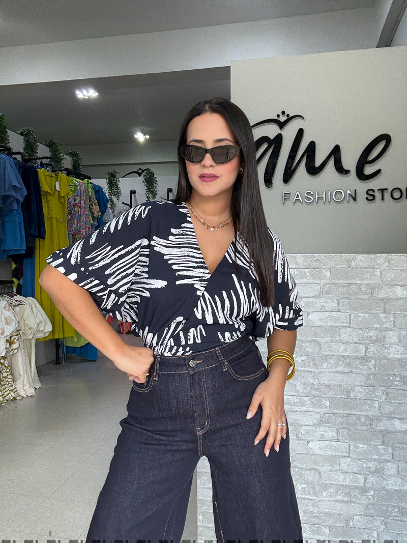 Navy Off White Top