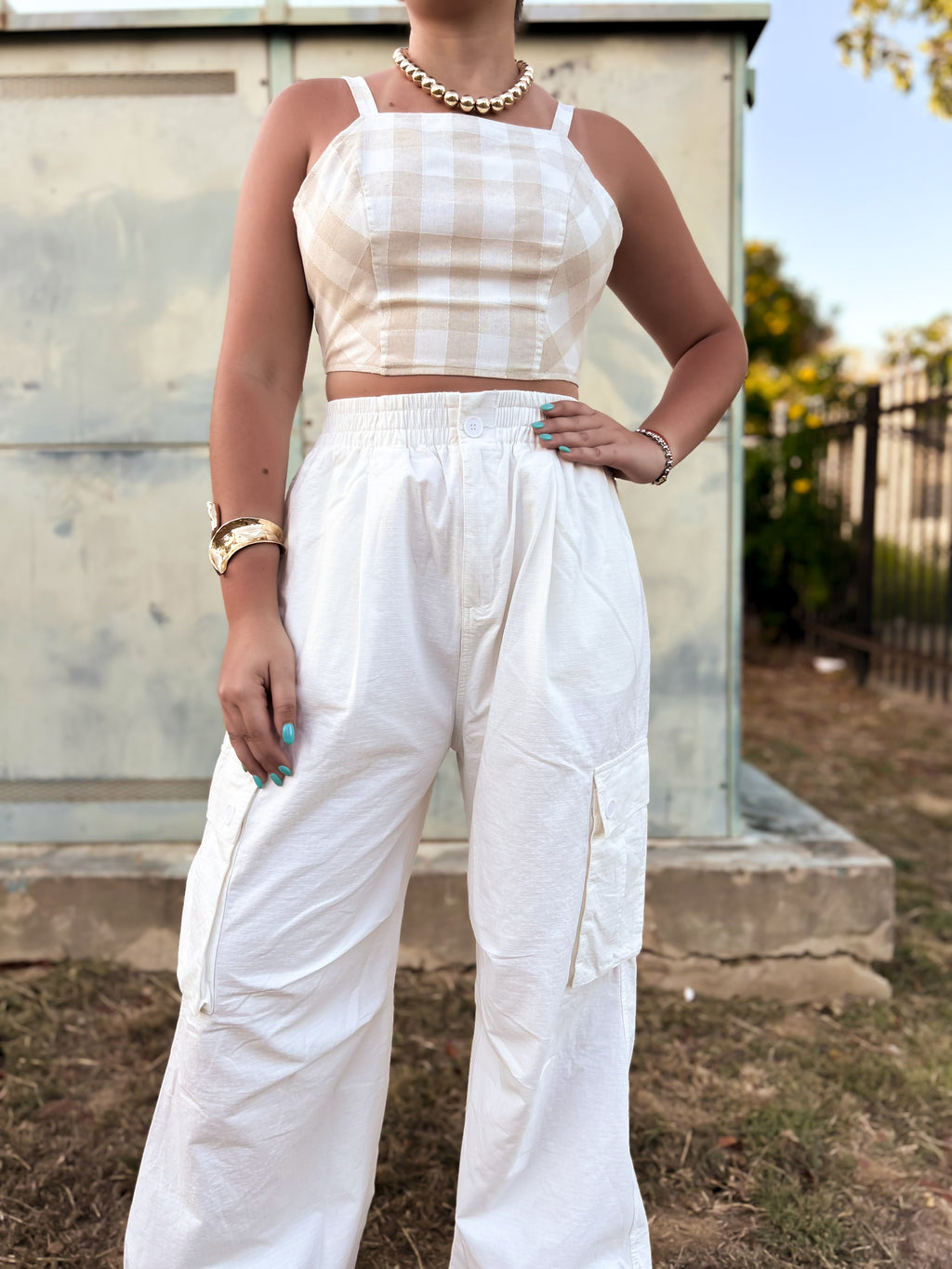 Gingham Ivory Crop Top