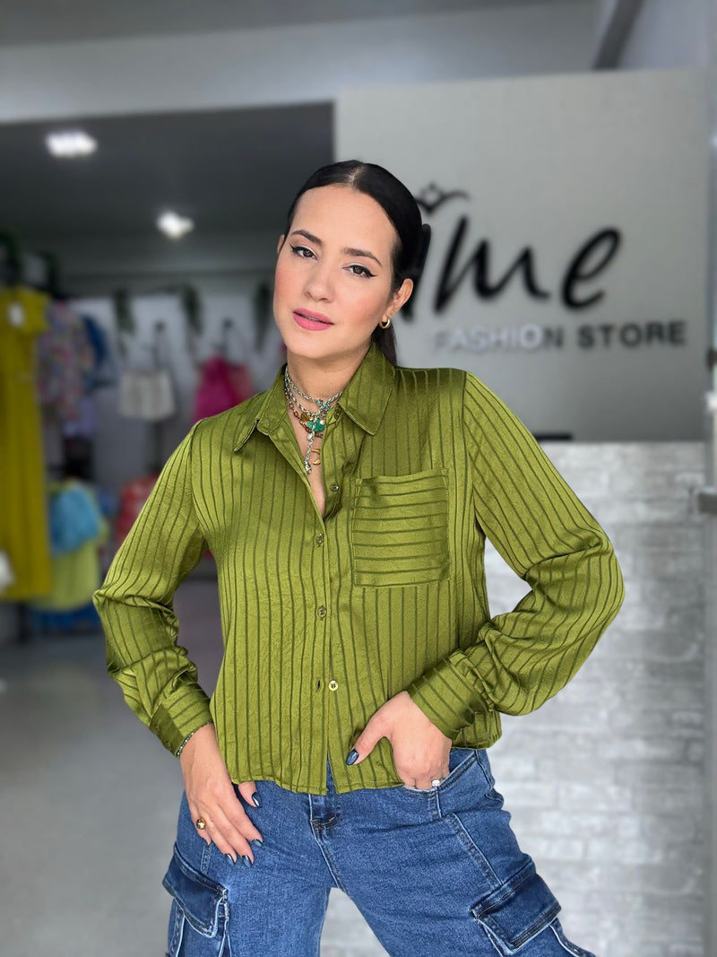 Olive Texture Button Blouse