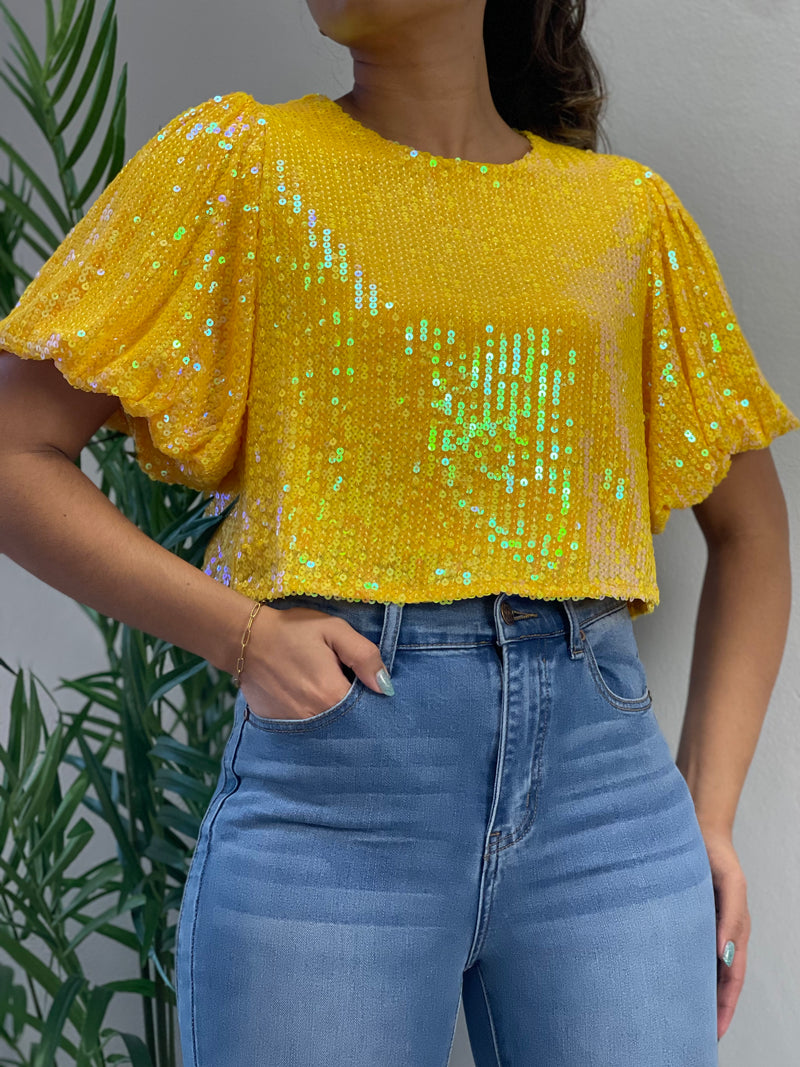 Yellow Sequins Blouse