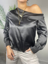 One Shoulder Black Blouse