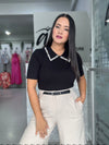 Pearls Collar Black Top