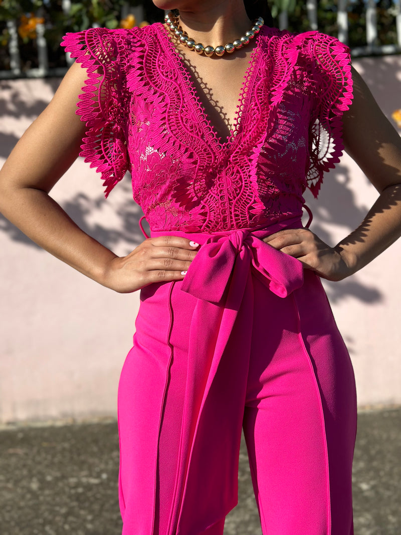 Fuchsia Lace Jumpsuit