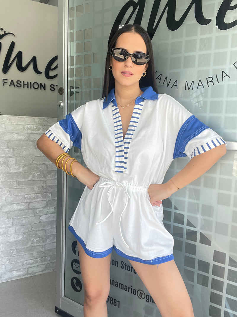 Blue and White Romper