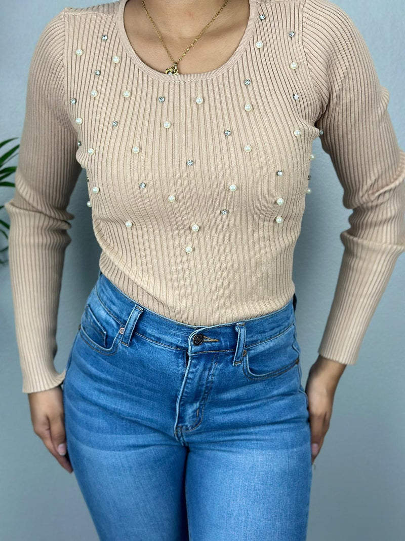 Camell Pearls Sweater