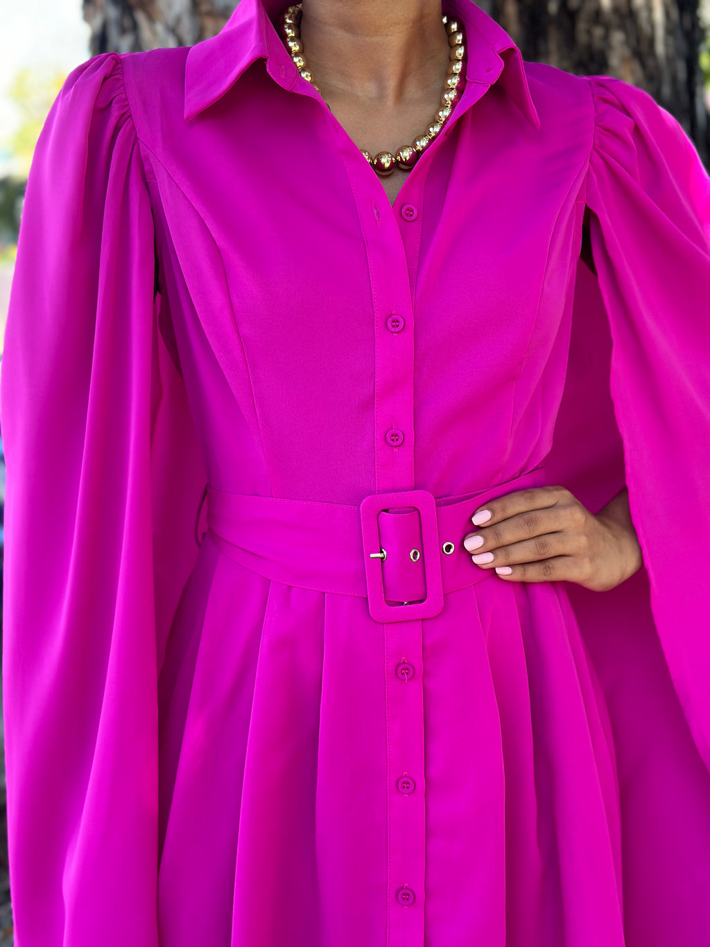 Magenta Cape Short Dress