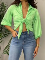 Green Satin Crop Top