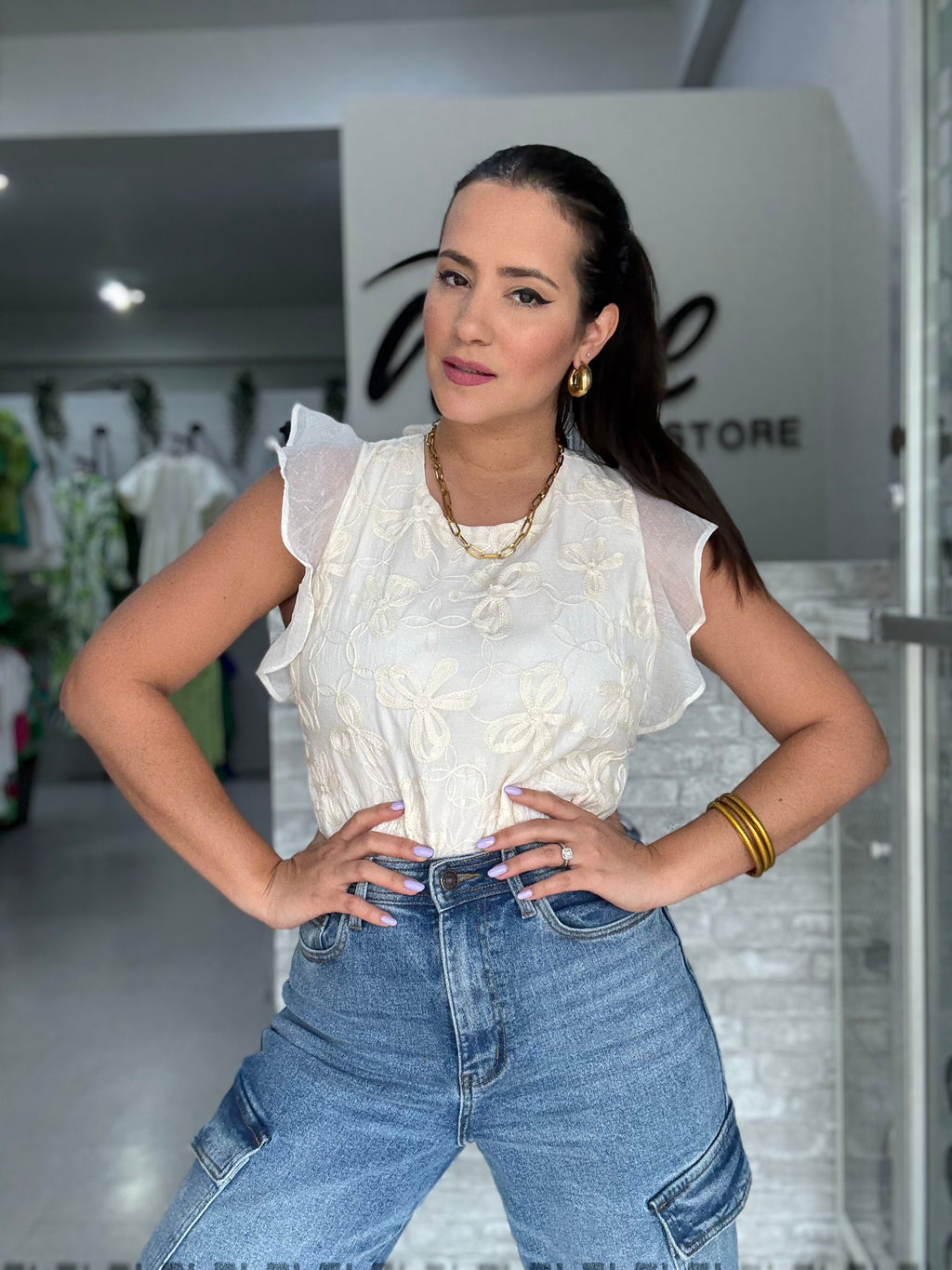 Cream Flowers Blouse