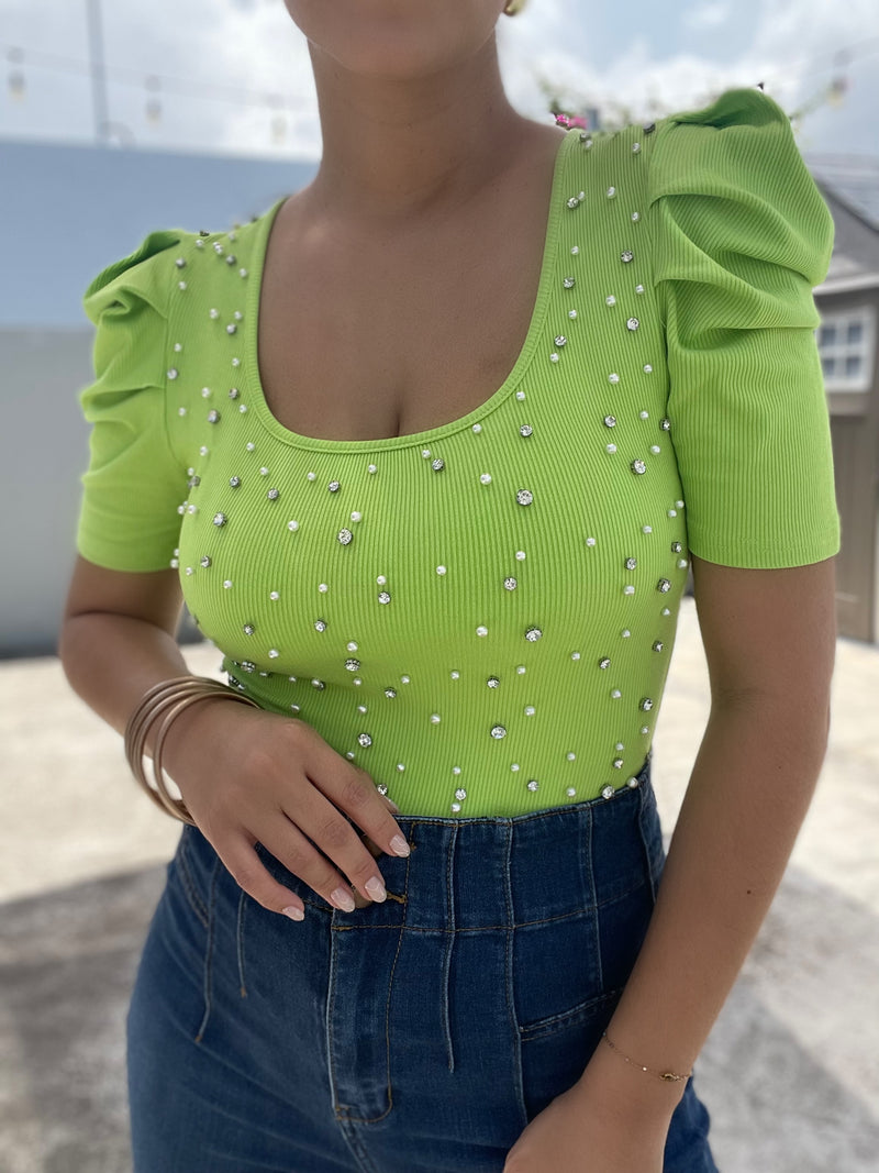 Lime Rhinestones Blouse