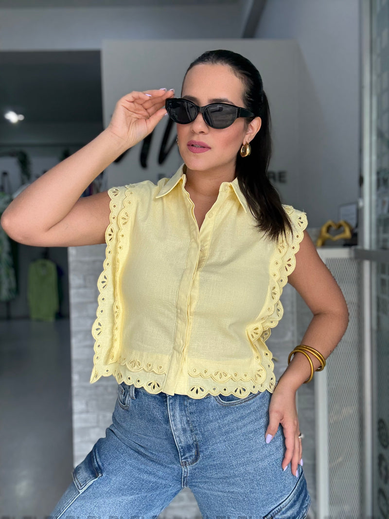 Yellow Lace Buttom Top