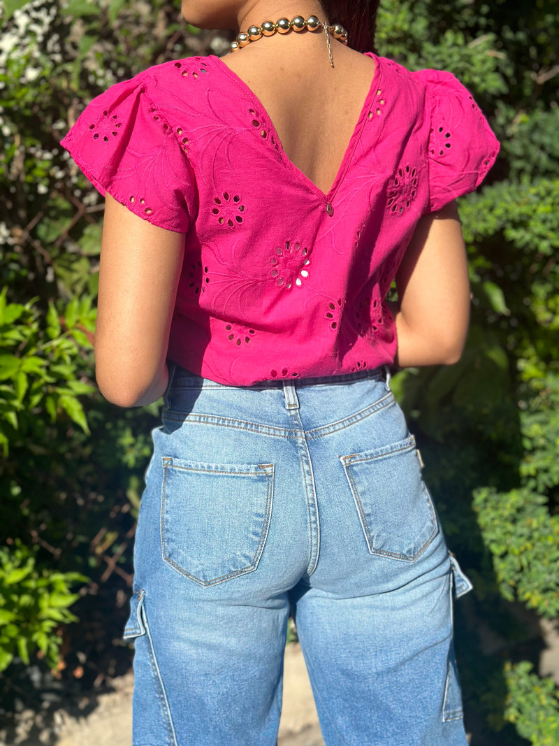 Fuchsia Lace Ruffles Blouse