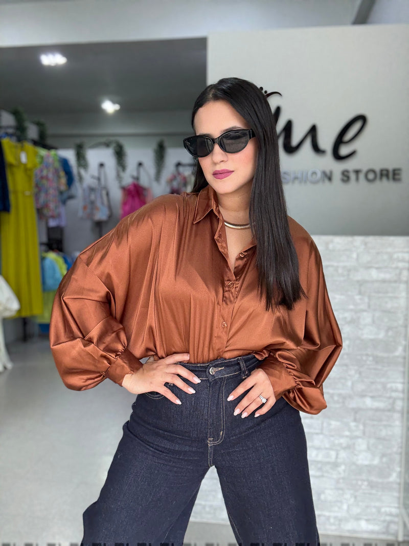 Brown Satin Shirt