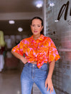 Multi Orange Satin Blouse