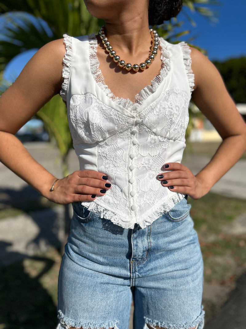 White Lace Bustier Top