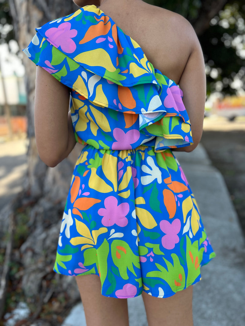 Colorful One Shoulder Romper