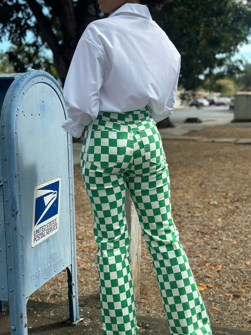 Green Checkers Denim