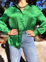 Kelly Green Buttom Blouse