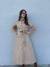 Beige Belted Maxi Dress