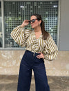 Beige and Olive Stripes Blouse
