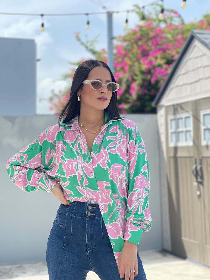 Mint Green Flowers Shirt