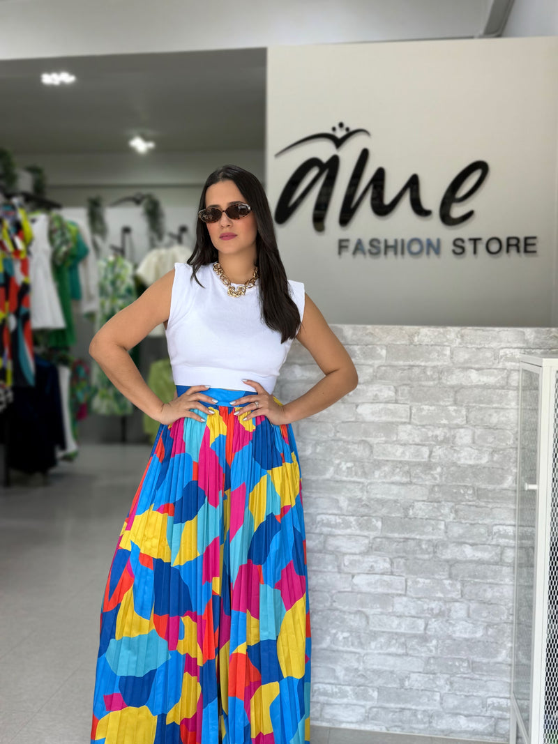 Multicolor Pleated Palazzo