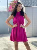 Fuchsia Satin Halter Dress